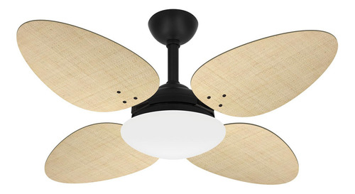 Ventilador Teto Trevo Preto 4 Pás Palha Natural Ventax 220v Cor das pás Mdf Diâmetro 118 cm Material das pás MDF