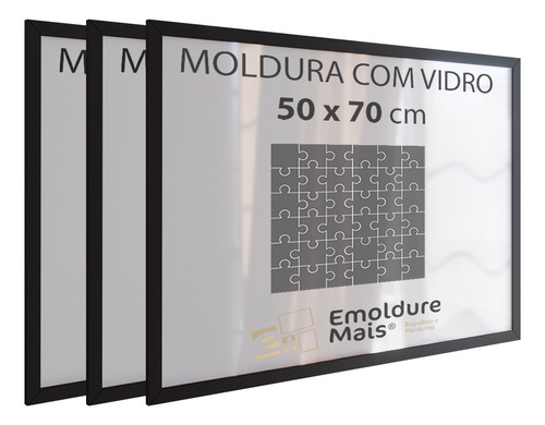 Kit 3 Moldura 50 X 70 Quebra Cabeça Grow Puzzle 1000 Peças Cor Preto