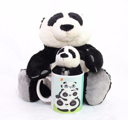 Urso De Pelúcia 35cm + Caneca 330ml Com Pandinha De 15cm