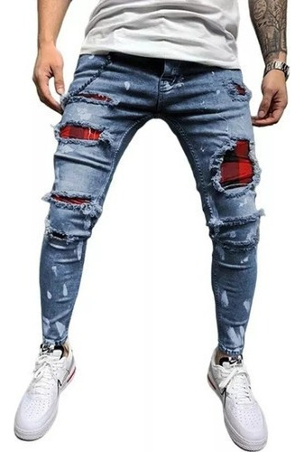 Pantalones Jeans Ajustados Para Hombre Con Pies Rasgados