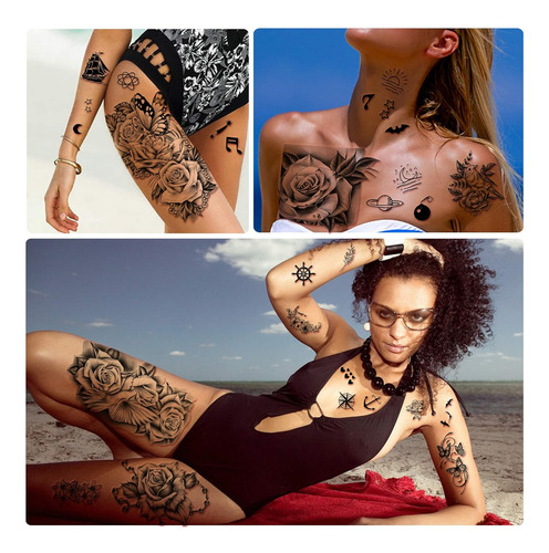 40 Hojas De Tatuajes Temporales Impermeables Con Flores, ...