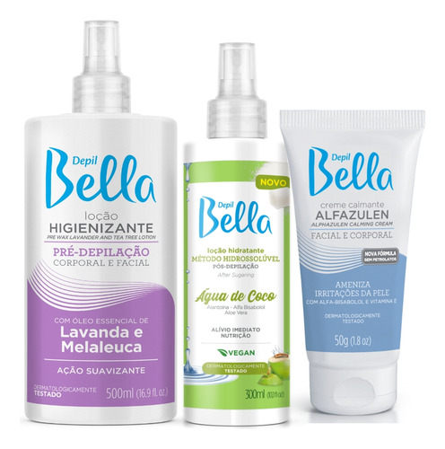 Kit Loção Pré Pós Depilatória E Creme Calmante Depil Bella