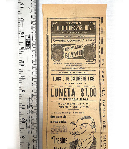 Programa Antiguo Teatro Ideal 9 Octubre 1933 (Usado)