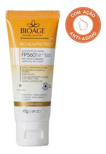 Protetor Solar Facial Clareador Vitamina C Fps60 Bioage