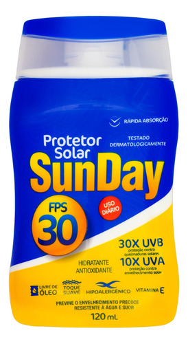 Protetor solar Sunday Protector Solar FPS 30 em creme 1 unidade de 120 mL