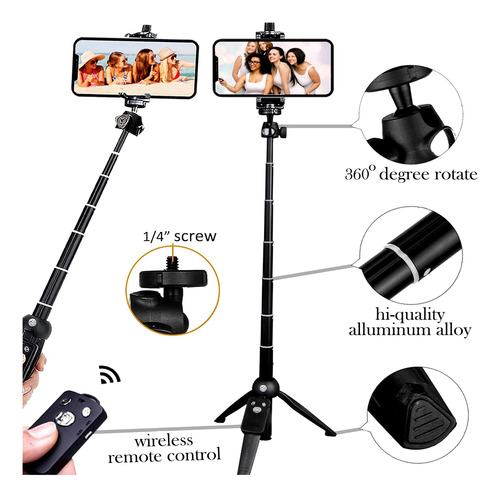 Trípode Para iPhone 3 En 1 Con Palo Selfie De 40 Pulgadas Y