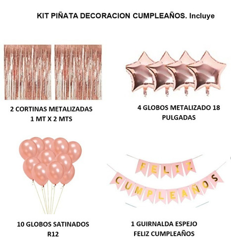 Decoración Feliz Cumpleaños Oro Rosa Cortinas Bombas Guirnal