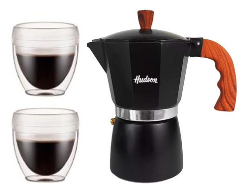 Cafetera Hudson Manual Negra 350ml Con 2 Pocillos Silmar 