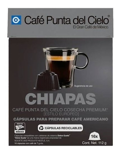 16 Cápsulas Café Americano Chiapas Punta Del Cielo