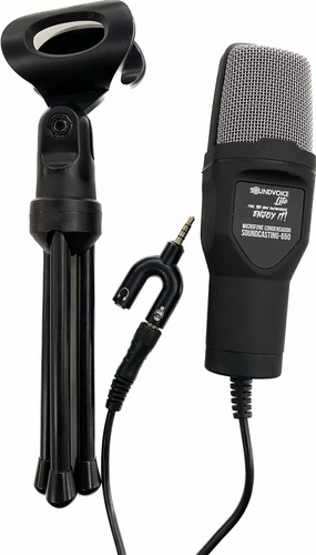 Microfone Condensador Celular Com Tripe Novo Soundcasting650