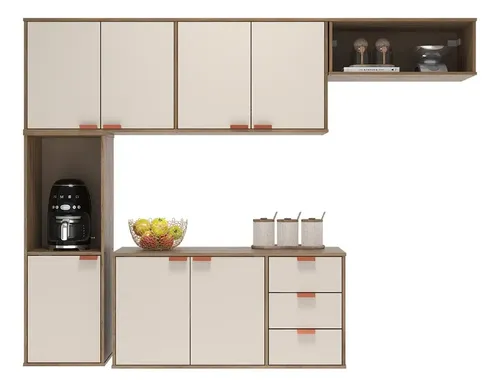 Kit Armário Cozinha Completo Modulado Com Design Moderno Off White