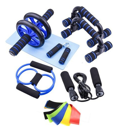 Kit Rodillo Abdominal Barras Push-up Cuerda Ejercitador Mano