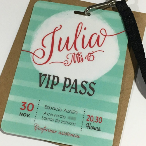 Invitación Vip Simil Pvc 15 Años Pase X50 Cordon C/herraje