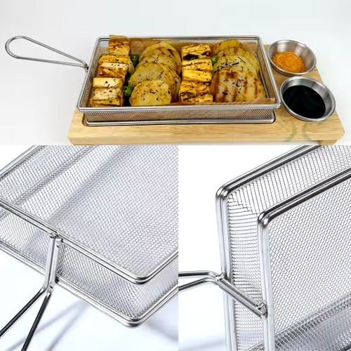 6 Cesta Para Servir Porções Aço Inox Retangular 25x13x4,3 Cm