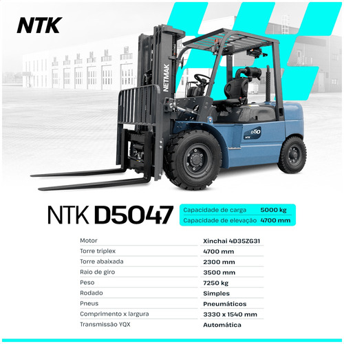Empilhadeira Diesel Netmak D5047 5,0 Ton Torre Triplex 4,7m