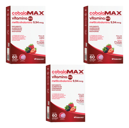 3x Vitamina B12 Metilcobalamina Comprimido Mastigável 9,9mcg