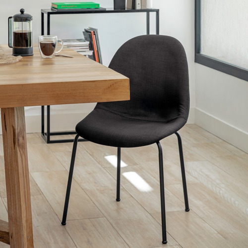 Silla De Comedor Nina Tapizada En Lino Negro