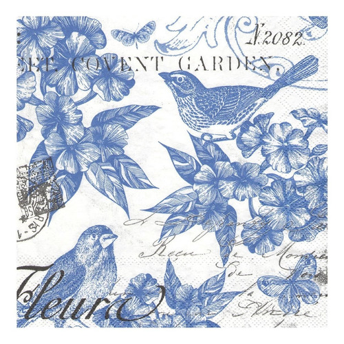 Imagen 2 de 4 de Servilletas Decoupage Set Mariposas Y Pájaros Azules