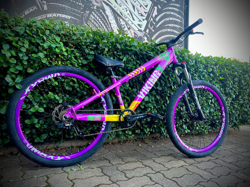 Bicicleta Vikingx Tuff Aro 26 Freio A Disco Mountain Bike Cor Roxo Amarelo Roxo Tamanho Do Quadro 13.5