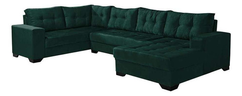 Sofá De Canto 6 Lugares Bia Com Chaise Direito Suede Verde