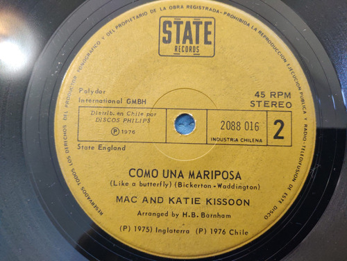 Vinilo Single De Mac And Katnie Kissoqnn .como Una Mari( B77