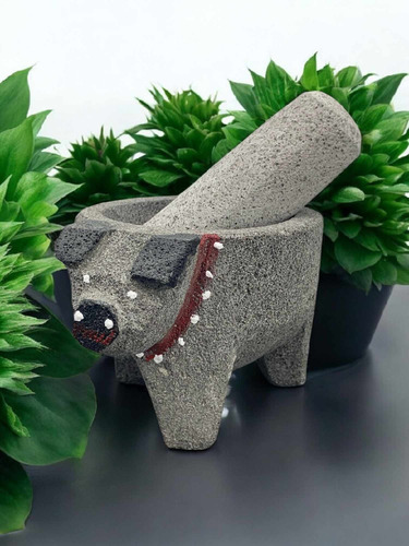Molcajete De Piedra Volcánica Forma De Cochinito Artesanal Gris