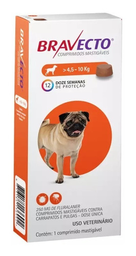 Bravecto 250mg Antipulgas E Carrapato 4,5-10kg