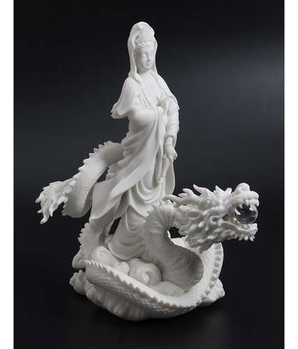 13-inch Quan Yin Riding On  Figura Decorativa Forma Dragon