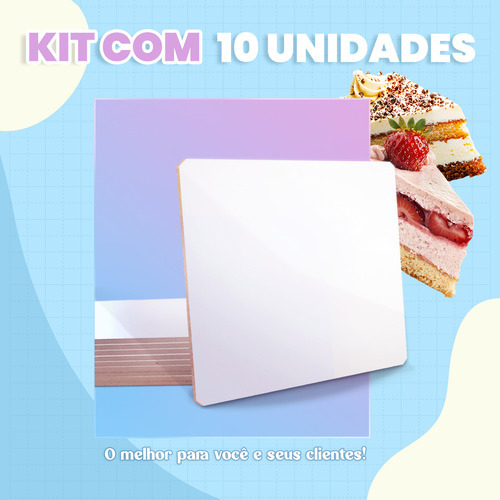 Cake Board 40x40cm Quadrado Bolo Confeitaria Mdf 3mm Com 10 Cor Branco