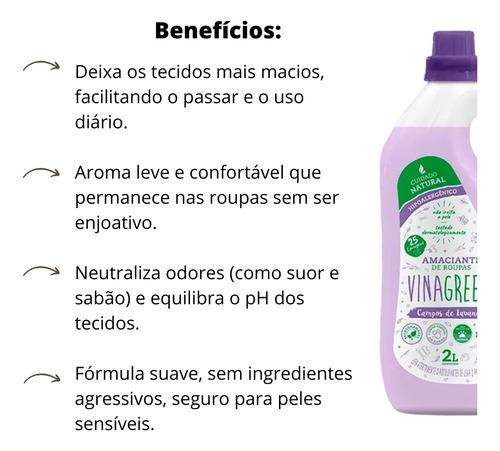 3 Amaciante Vinagreen 2l Elimina Resíduos Produto Orgânico