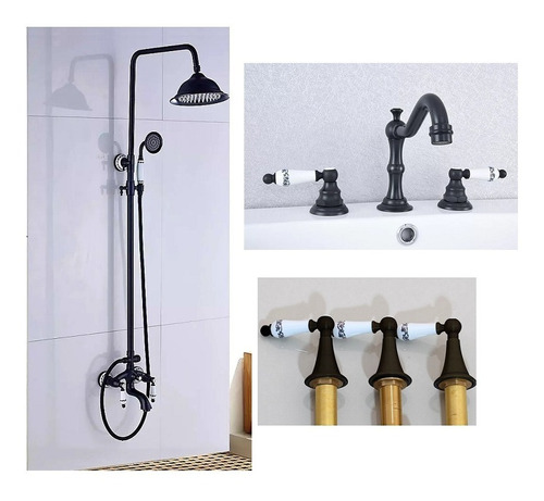 Set Baño Vintage Con Ducha + Griferia Deck Lever + Bidet Lev