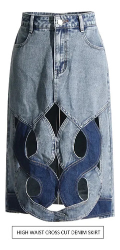 Falda Midi Casual De Mezclilla Con Corte De Cintura Alta Par