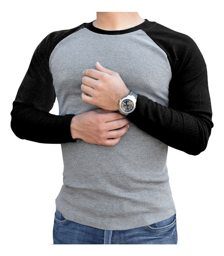 Playera Waffle Manga Ranglan Manga Larga Para Caballero