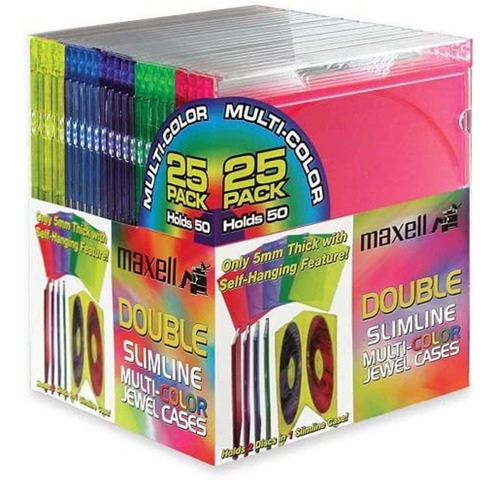 Maxell 190131 Double Slim Jewel Case 25pk Color (el Empaque 