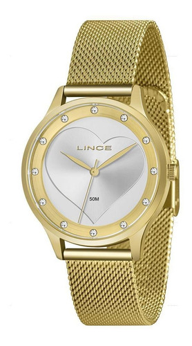 Relógio Feminino Lince Dourado Com Pedras  Lrg4725l S1kx