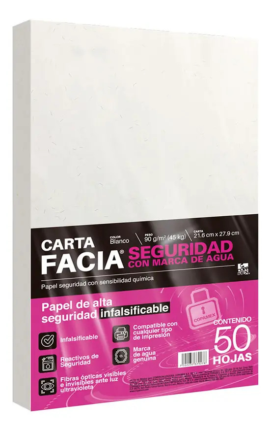 Papel Seguridad Tamaño Carta Blanco Copamex 50 Hojas