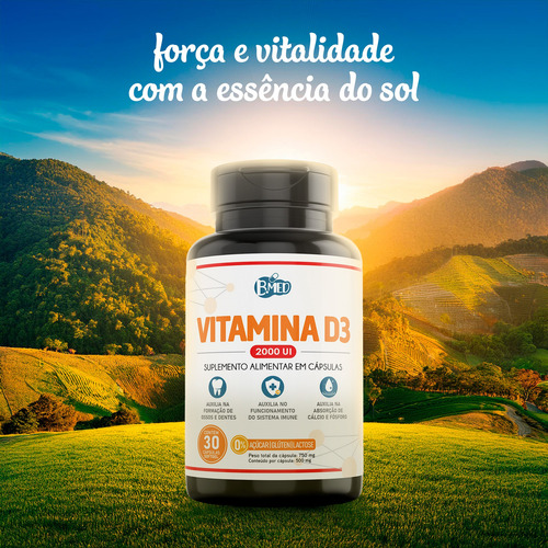 Vitamina D3 2000 Ui 100% Colecalciferol Pura 30caps Softgels