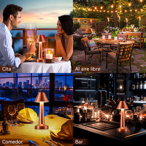 Time4buy 2pcs Oro Rosa 3 Colores Regulable Sensor Táctil Apertura Lámpara Decorativa LED Recargable Lámpara de Noche Lámpara de Mesa, Adecuado para el hogar dormitorio hotel restaurante bar cafetería