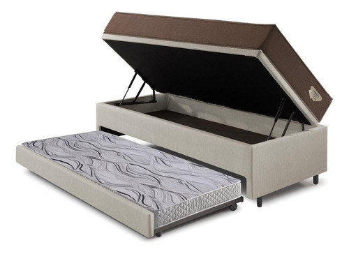 Bicama Baú Com Courino Bege 120 C/ Colchão Adorabile Ecoflex