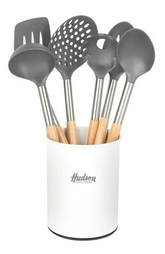 Set 6 Utensillos Nylon Con Mango De Madera Hudson Color