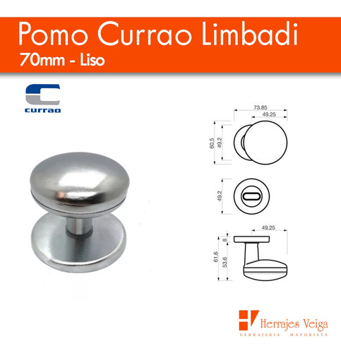 Pomo Giratorio Liso Roseta 70 Mm Aluminio Centrado P/ Puerta