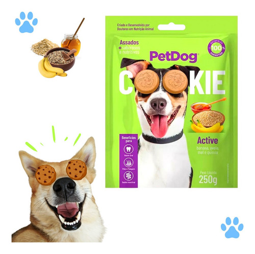 Biscoito Cookie Para Cachorro Petdog Petisco Active 250g