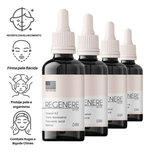 Kit 4 Regenere Drops Suplemento Vitamina K2 Resveratrol Sabor Saborizado - Produto Original