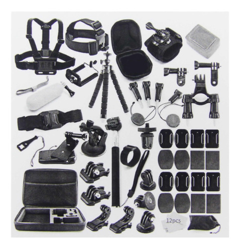 Kit 54 Accesorios P/ Camara Deportiva Tipo Gopro C/ Estuche