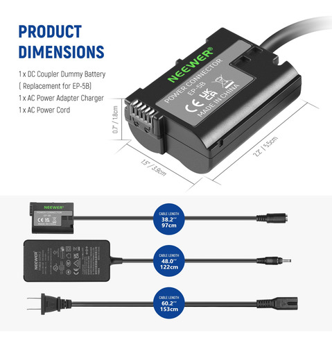 Neewer En-el15 Batería Ficticia Adaptador Corriente P/ Nikon
