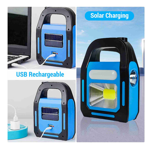 Linterna Recargable Usb 3 En 1 Para Acampar Con EnergĂa Sola