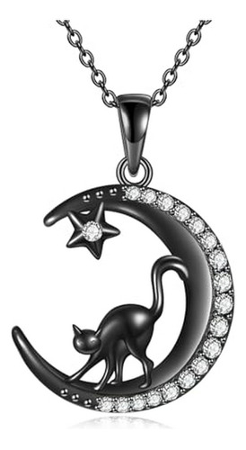 Collar Plata Halloween Gato Negro/calavera Pentagrama