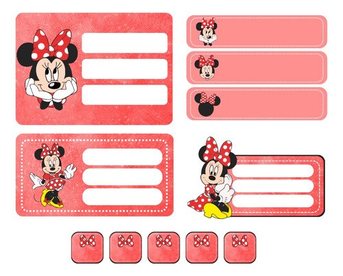 Kit Imprimible Etiquetas Escolares - Minnie Mouse Rojo