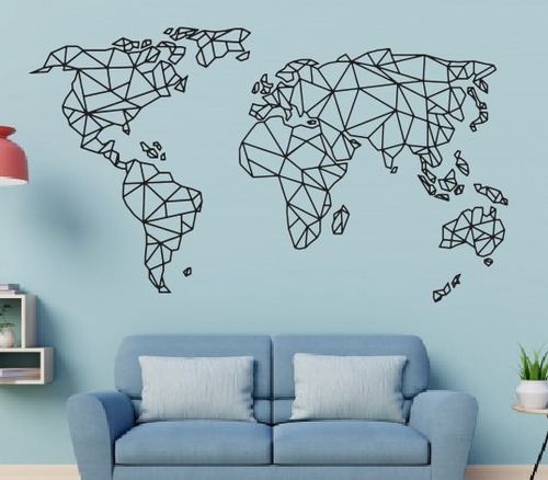 Vinilo Decorativo Mapa Mundial Mapamundi Geométrico Grande