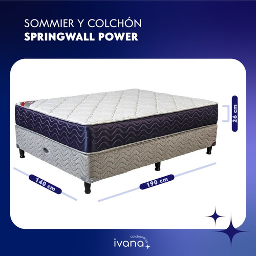 Imagen 2 de 10 de Sommier Y Colchon Springwall Power 140 X 190 Resortes